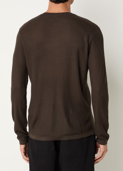 Armani Fijngebreide pullover in wolblend met structuur - achterkant donkerbruin