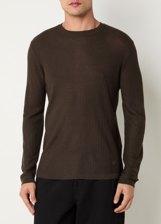 Armani Fijngebreide pullover in wolblend met structuur