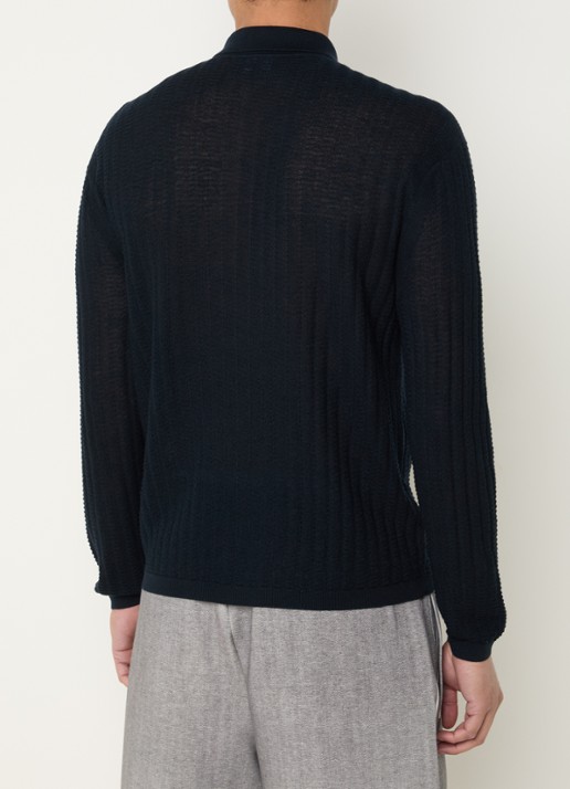 Armani Fijngebreide pullover in zijdeblend met kraag - achterkant 3 donkerblauw