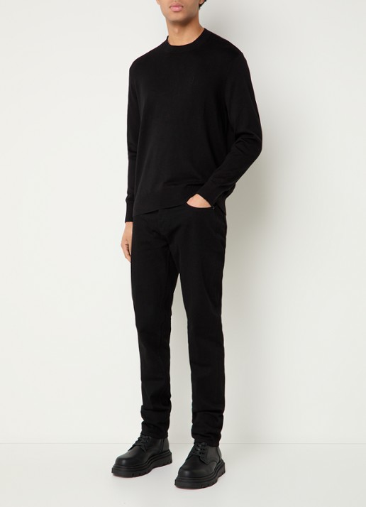 Armani Fijngebreide pullover in zijdeblend met logoborduring - voorkant 4 zwart