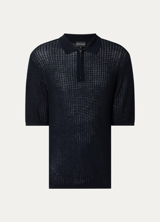 Armani Fijngebreide pullover in zijdeblend met polokraag - voorkant 2 donkerblauw