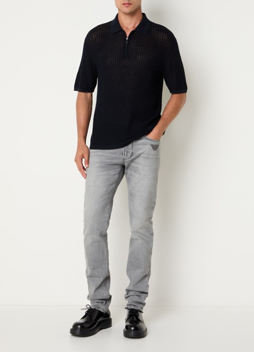 Armani Fijngebreide pullover in zijdeblend met polokraag - voorkant 3 donkerblauw