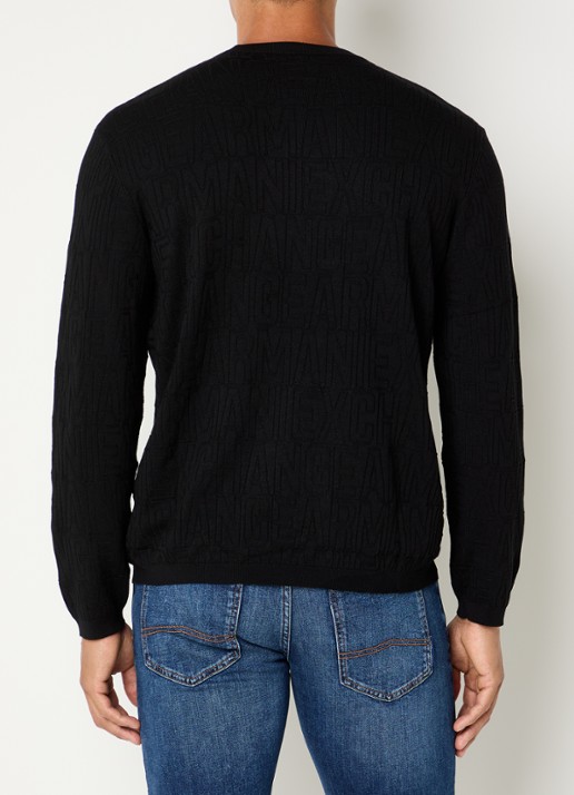 Armani Fijngebreide pullover met ingebreid patroon - achterkant 3 zwart