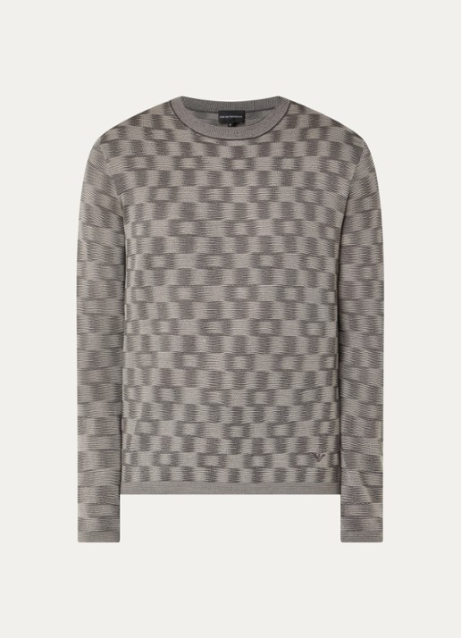 Armani Fijngebreide pullover met ingebreid patroon - voorkant 3 grijs