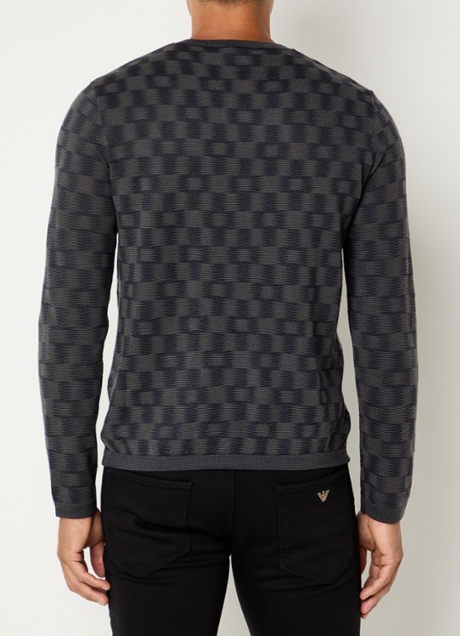 Armani Fijngebreide pullover met ingebreid patroon - achterkant 3 donkerblauw