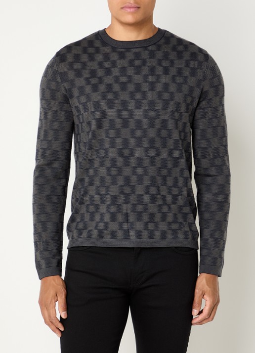 Armani Fijngebreide pullover met ingebreid patroon - detail 4 donkerblauw