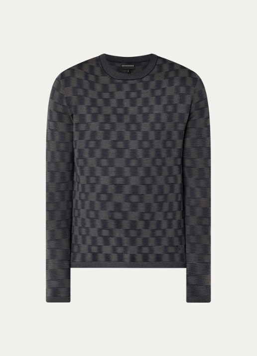 Armani Fijngebreide pullover met ingebreid patroon - voorkant donkerblauw