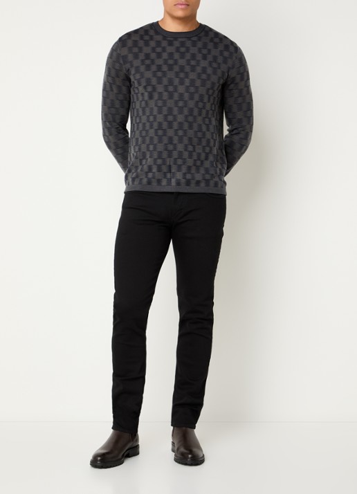 Armani Fijngebreide pullover met ingebreid patroon - voorkant 2 donkerblauw