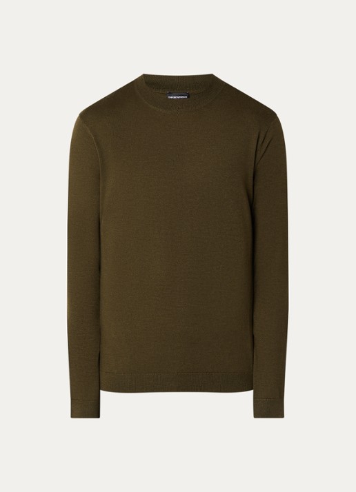 Armani Fijngebreide pullover met logo - voorkant legergroen
