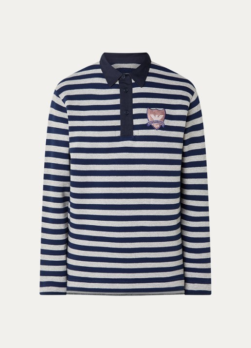 Armani Fijngebreide pullover met polokraag en logoborduring - voorkant 3 donkerblauw