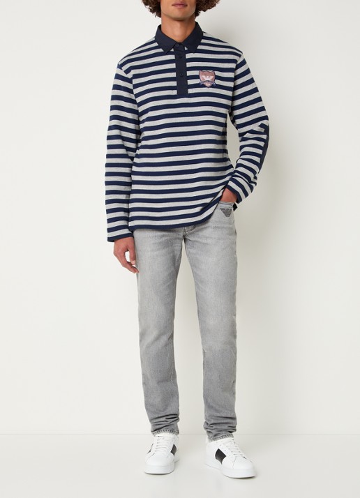 Armani Fijngebreide pullover met polokraag en logoborduring - voorkant 4 donkerblauw