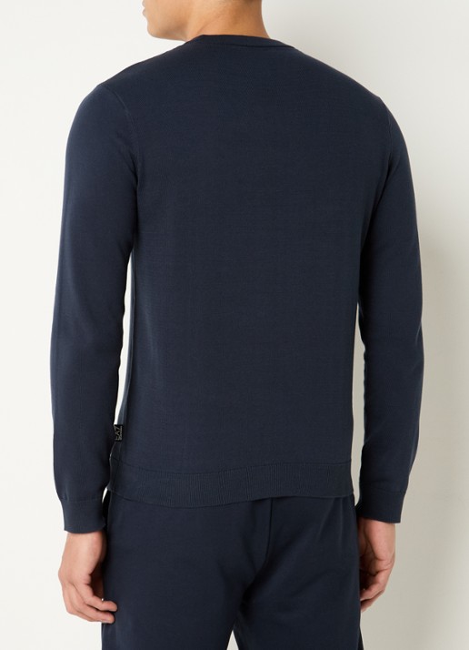 Armani Fijngebreide pullover met ronde hals - achterkant 4 donkerblauw