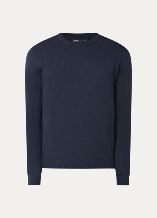 Armani Fijngebreide pullover met ronde hals - voorkant donkerblauw