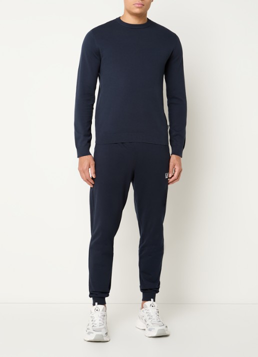 Armani Fijngebreide pullover met ronde hals - voorkant 2 donkerblauw
