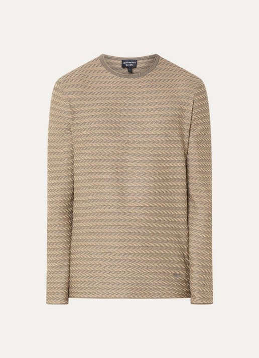Armani Fijngebreide pullover met ronde hals - voorkant 2 donkerbeige