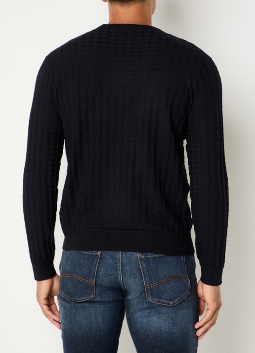 Armani Fijngebreide pullover met structuur - achterkant 4 donkerblauw