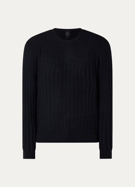 Armani Fijngebreide pullover met structuur - voorkant donkerblauw