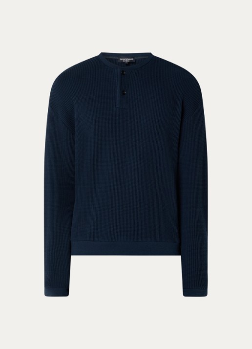 Armani Fijngebreide pullover met structuur - voorkant donkerblauw