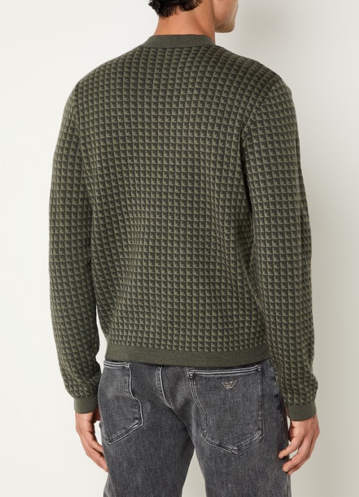 Armani Fijngebreide pullover van scheerwol met ingebreid patroon - achterkant 4 olijfgroen