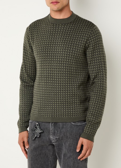 Armani Fijngebreide pullover van scheerwol met ingebreid patroon