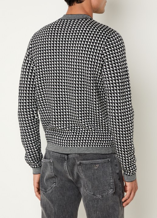 Armani Fijngebreide pullover van scheerwol met ingebreid patroon - achterkant 3 zwart