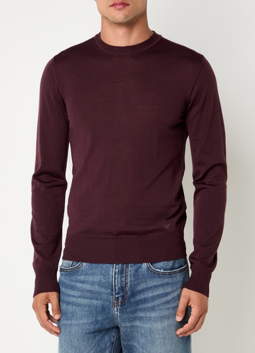 Armani Fijngebreide pullover van scheerwol - detail 3 bordeauxrood
