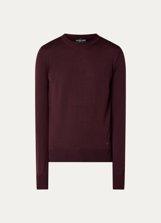 Armani Fijngebreide pullover van scheerwol - voorkant bordeauxrood