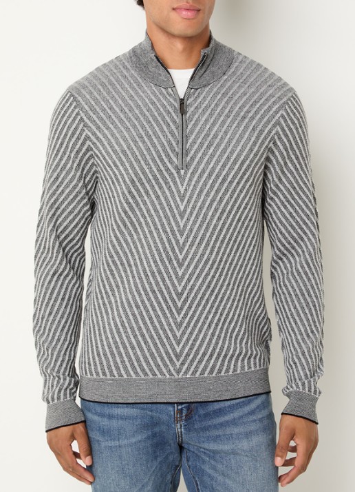 Armani Fijngebreide pullover van wol met halve rits