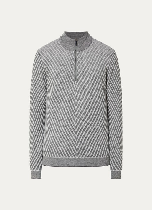 Armani Fijngebreide pullover van wol met halve rits - voorkant 3 grijs