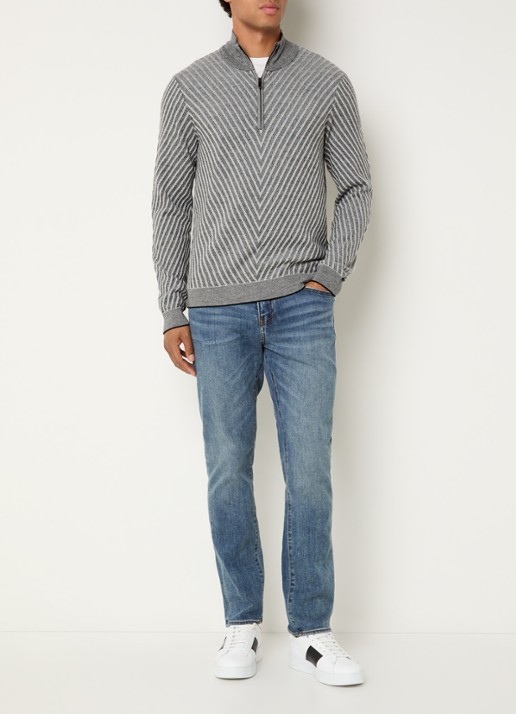 Armani Fijngebreide pullover van wol met halve rits - voorkant 4 grijs