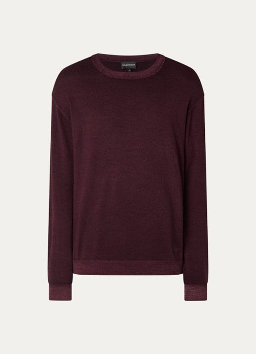 Armani Fijngebreide pullover van wol met ronde hals - voorkant 2 aubergine