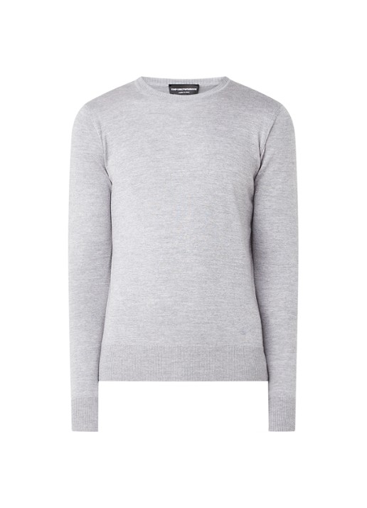 Armani Fijngebreide pullover van wol - voorkant 3 lichtgrijs
