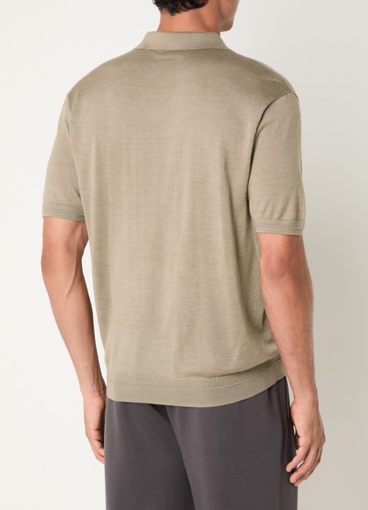 Armani Fijngebreide regular fit polo in zijdeblend - achterkant 3 zand