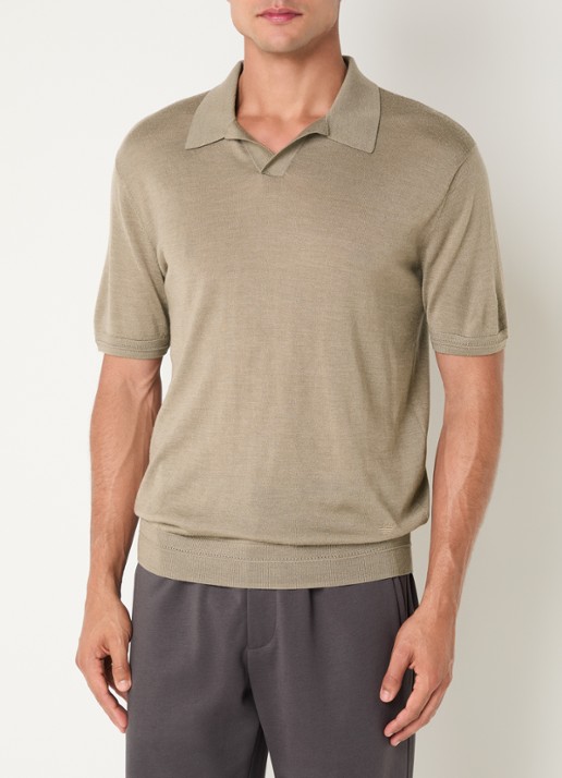 Armani Fijngebreide regular fit polo in zijdeblend - detail 4 zand