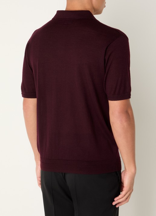 Armani Fijngebreide regular fit polo in zijdeblend - achterkant bordeauxrood
