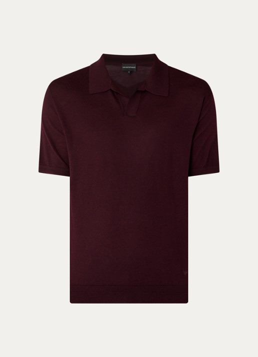 Armani Fijngebreide regular fit polo in zijdeblend - voorkant 3 bordeauxrood