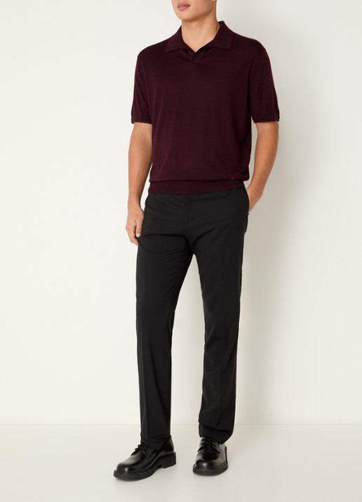 Armani Fijngebreide regular fit polo in zijdeblend - voorkant 4 bordeauxrood