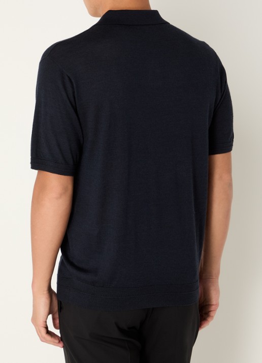 Armani Fijngebreide regular fit polo in zijdeblend - achterkant donkerblauw