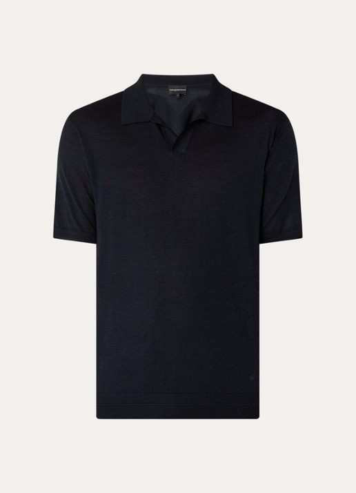 Armani Fijngebreide regular fit polo in zijdeblend - voorkant 3 donkerblauw