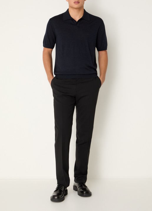 Armani Fijngebreide regular fit polo in zijdeblend - voorkant 4 donkerblauw
