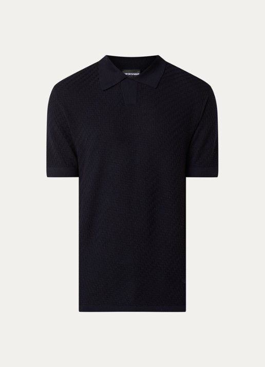 Armani Fijngebreide T-shirt in wolblend - voorkant donkerblauw
