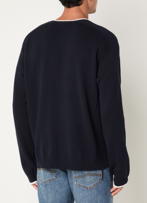 Armani Fijngebreide trui met logo - achterkant donkerblauw