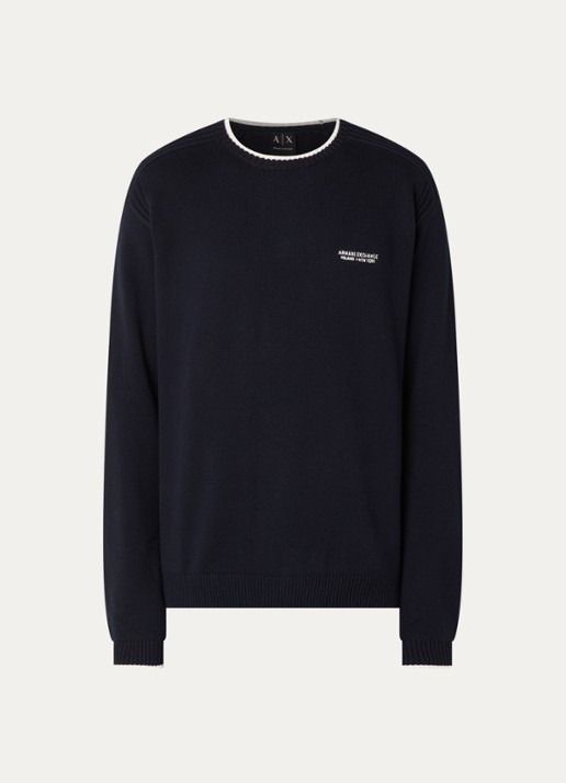 Armani Fijngebreide trui met logo - voorkant 3 donkerblauw