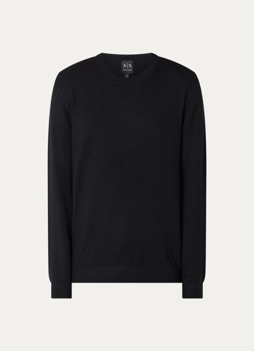 Armani Fijngebreide trui met structuur - voorkant 2 donkerblauw