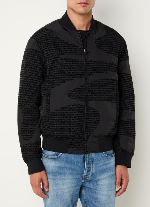 Armani Gewatteerd bomberjack met donsvulling en flockprint - detail 2 zwart
