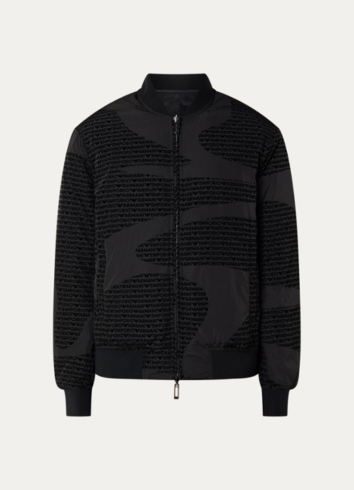 Armani Gewatteerd bomberjack met donsvulling en flockprint - voorkant 3 zwart