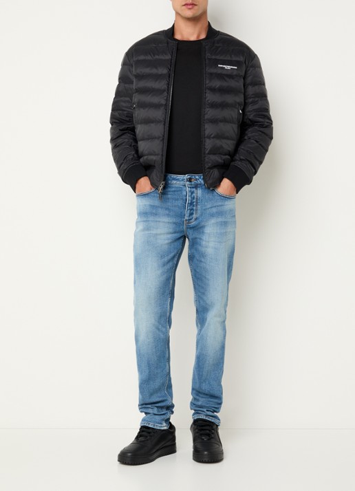 Armani Gewatteerd bomberjack met donsvulling en flockprint - voorkant 4 zwart