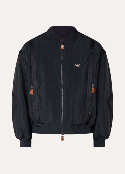 Armani Gewatteerd bomberjack met logo en ritszakken - voorkant donkerblauw