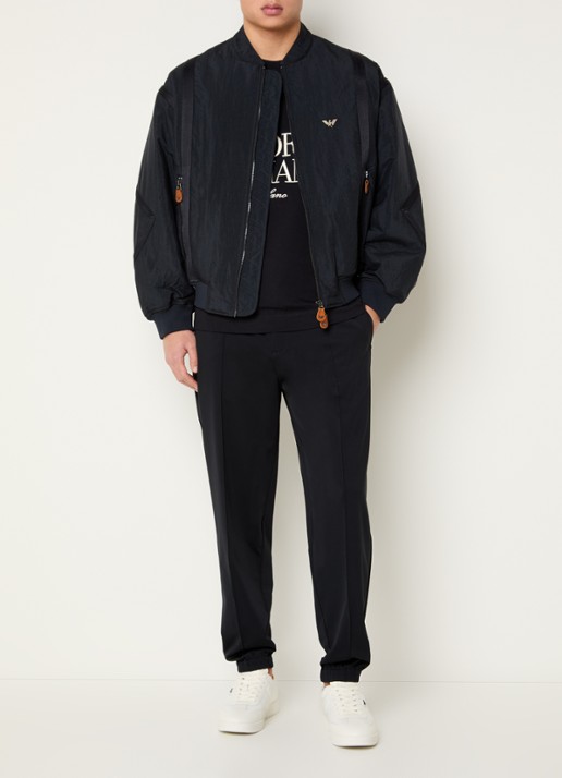Armani Gewatteerd bomberjack met logo en ritszakken - voorkant 2 donkerblauw