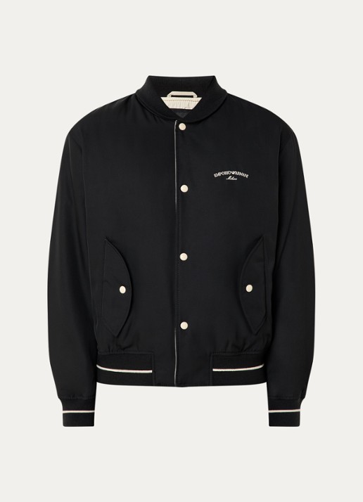 Armani Gewatteerd bomberjack met logoborduring  - voorkant zwart